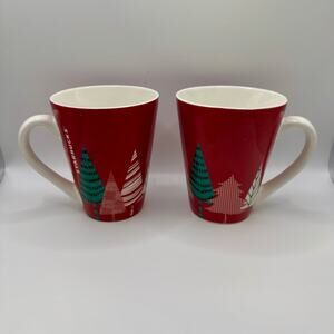 Starbucks Christmas Tree 2017 Coffee Mugs Set of 2 Holiday Red 13 fl oz.